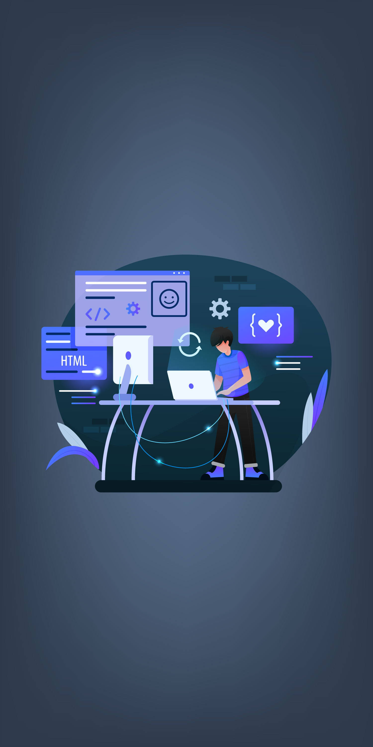Programming iPhone, developer, floating coding elements, 2K Phone Wallpaper