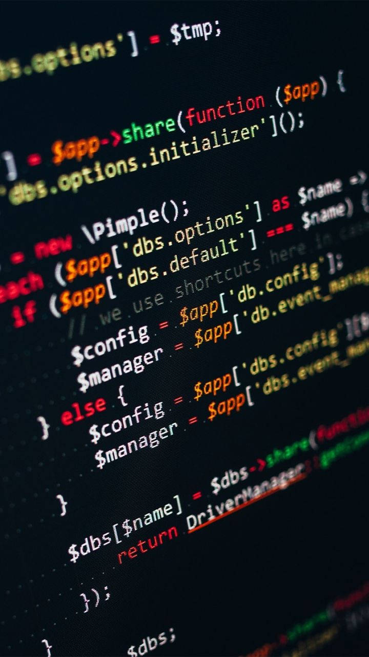 Programming iPhone, glowing colorful code lines, dark screen, HD Phone Wallpaper