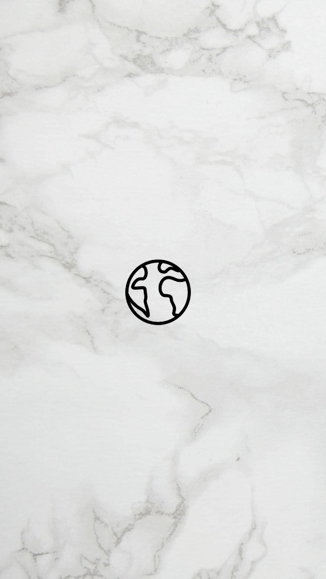 black line globe icon, white marble background, gray veining, Full HD Phone Wallpaper
