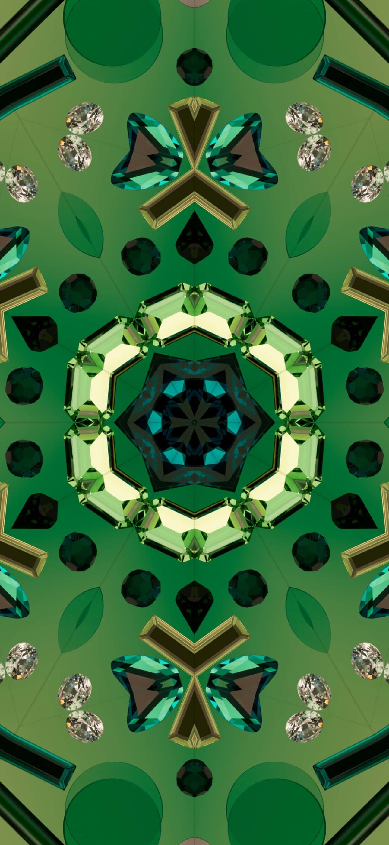 iOS 17, green gemstones, leaves, 2K Phone Wallpaper