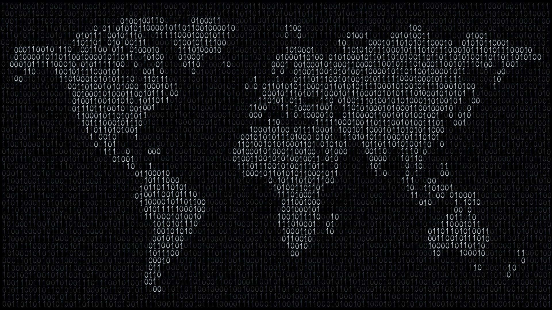 binary code, world map silhouette, glowing, Full HD Desktop Wallpaper