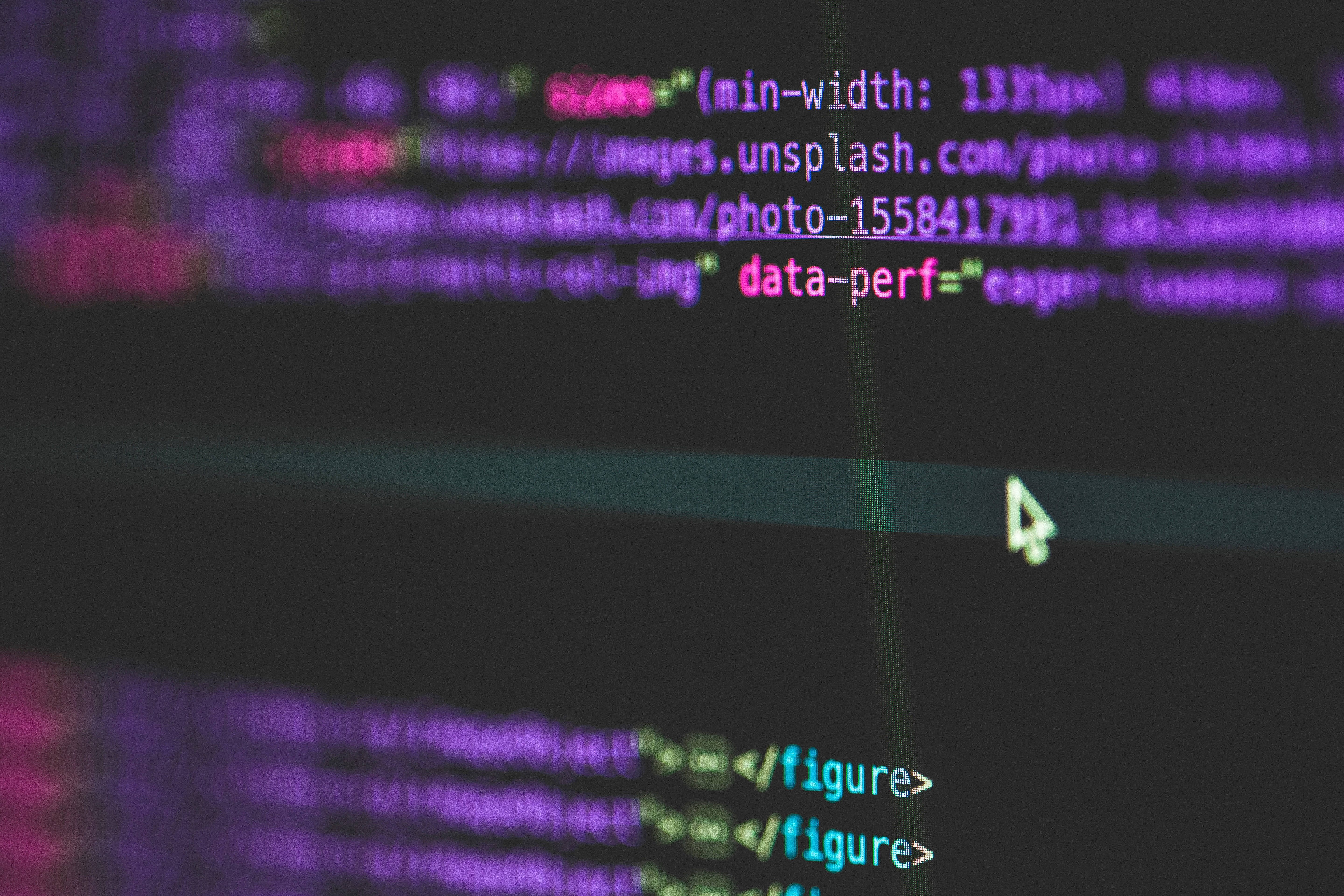 glowing purple, pink code, dark screen, 5K Desktop Wallpaper