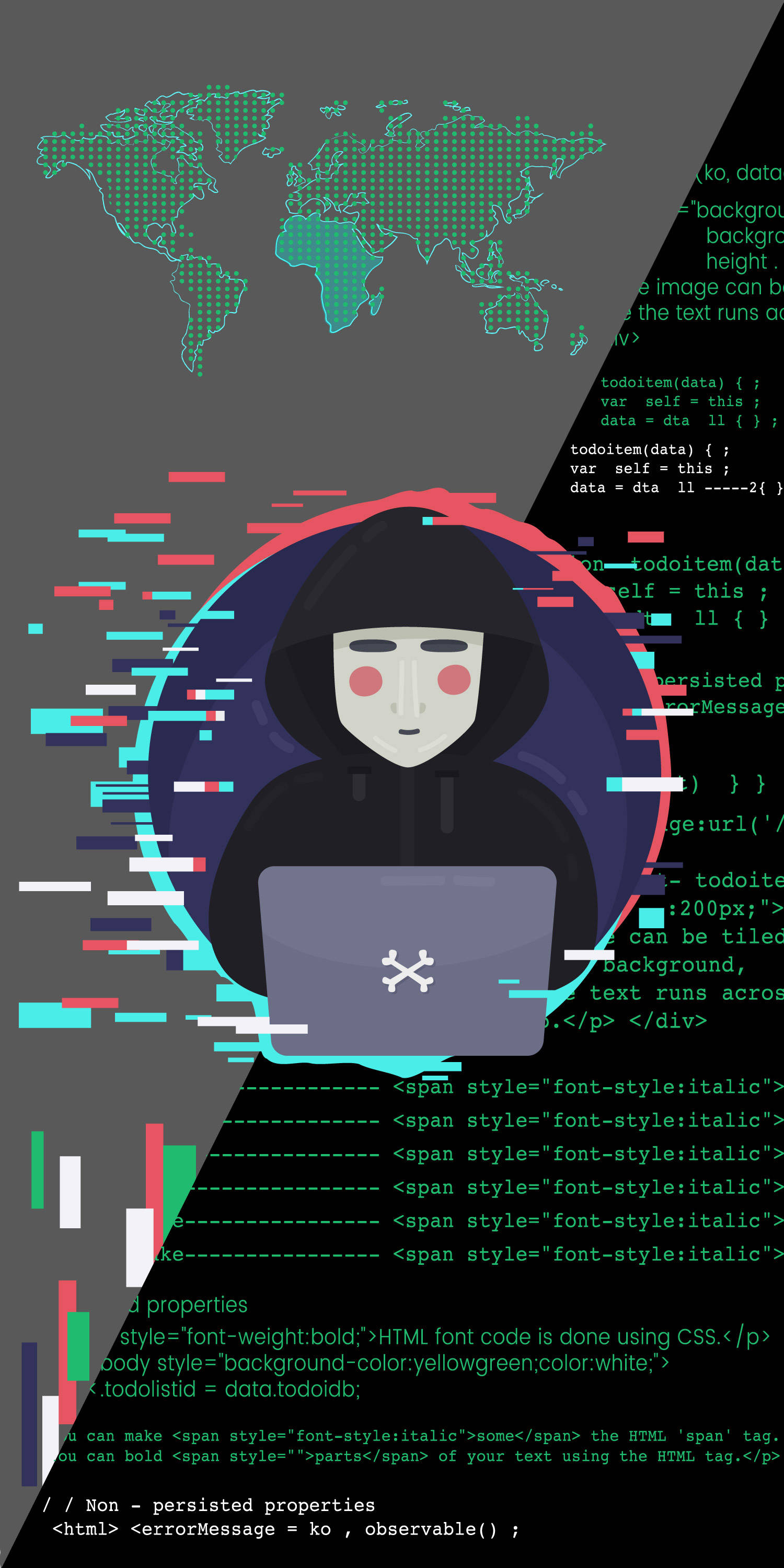 glitching hacker, hooded cloak, laptop, 2K Phone Wallpaper