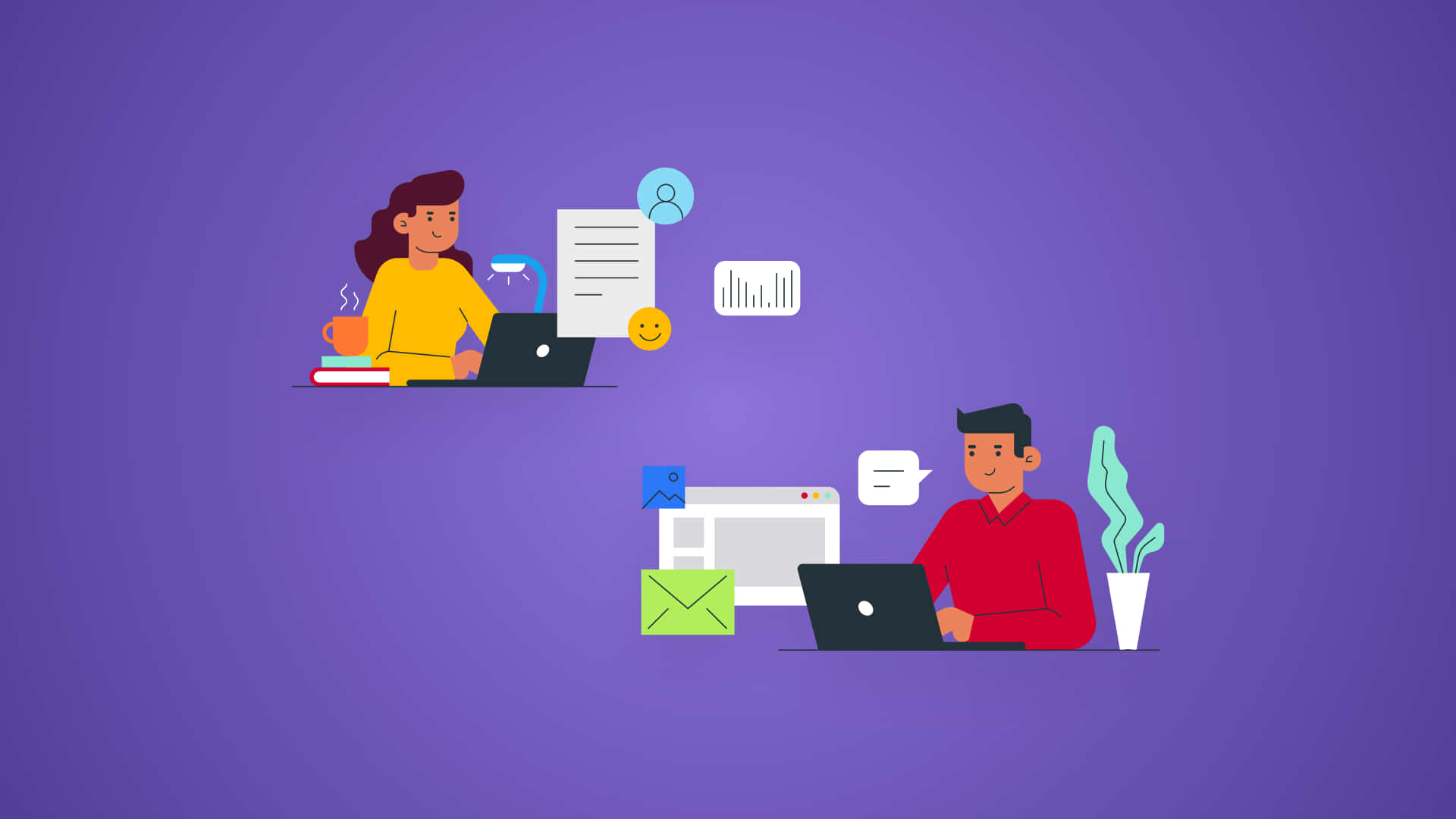Project Management, laptops, digital communication icons, Full HD Desktop Wallpaper
