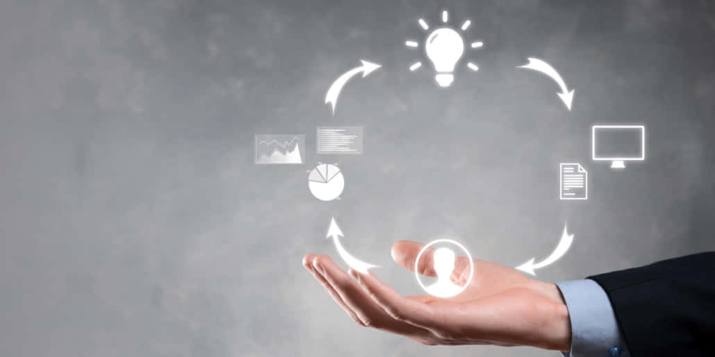 Project Management, glowing circular flow, business icons, SD Desktop Wallpaper