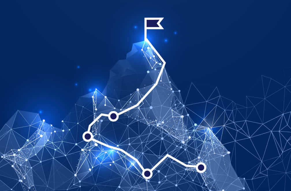 glowing white line graph, digital mountain peak, flag, SD Desktop Wallpaper