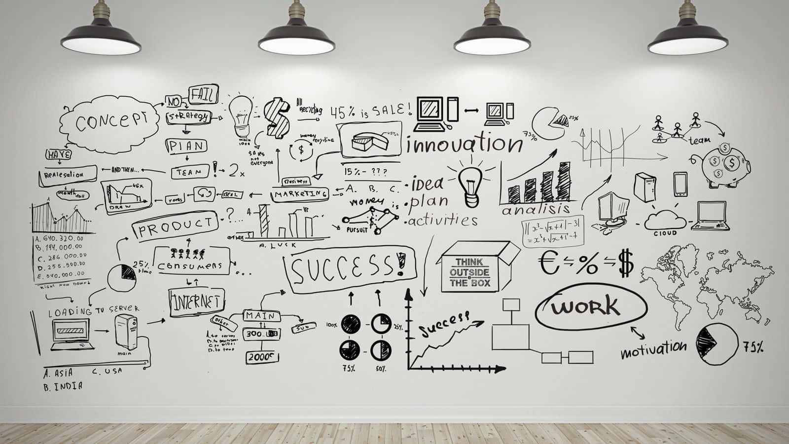 Project Management, black ink, white wall, HD Desktop Wallpaper