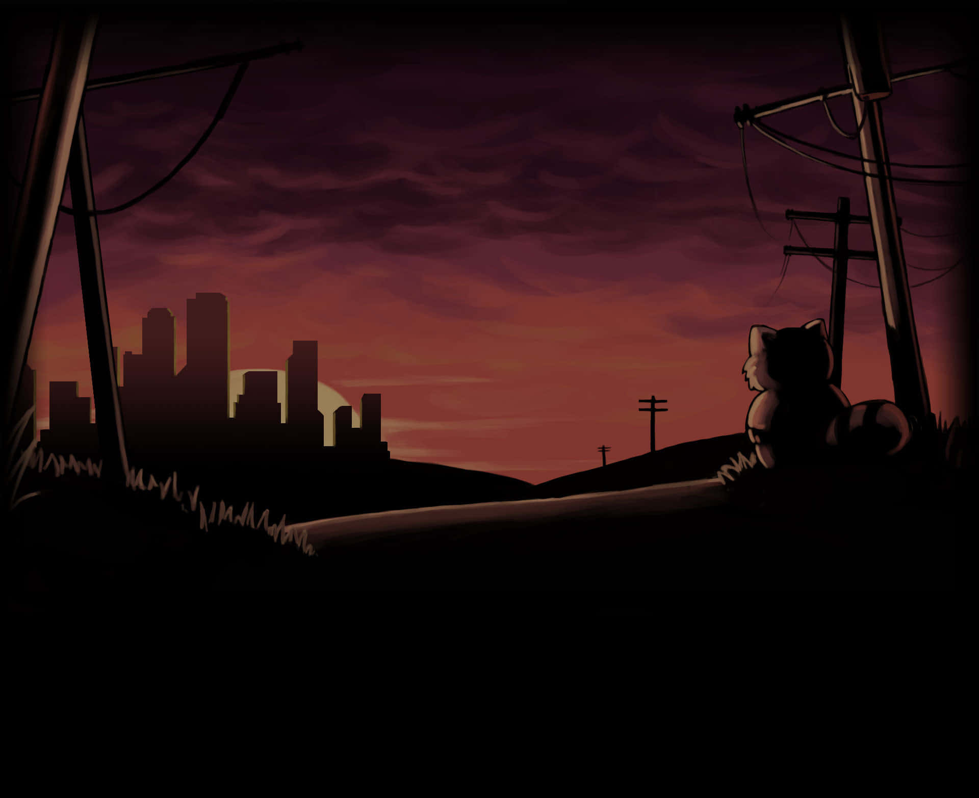 Project Zomboid, cat, sunset, Full HD Desktop Wallpaper
