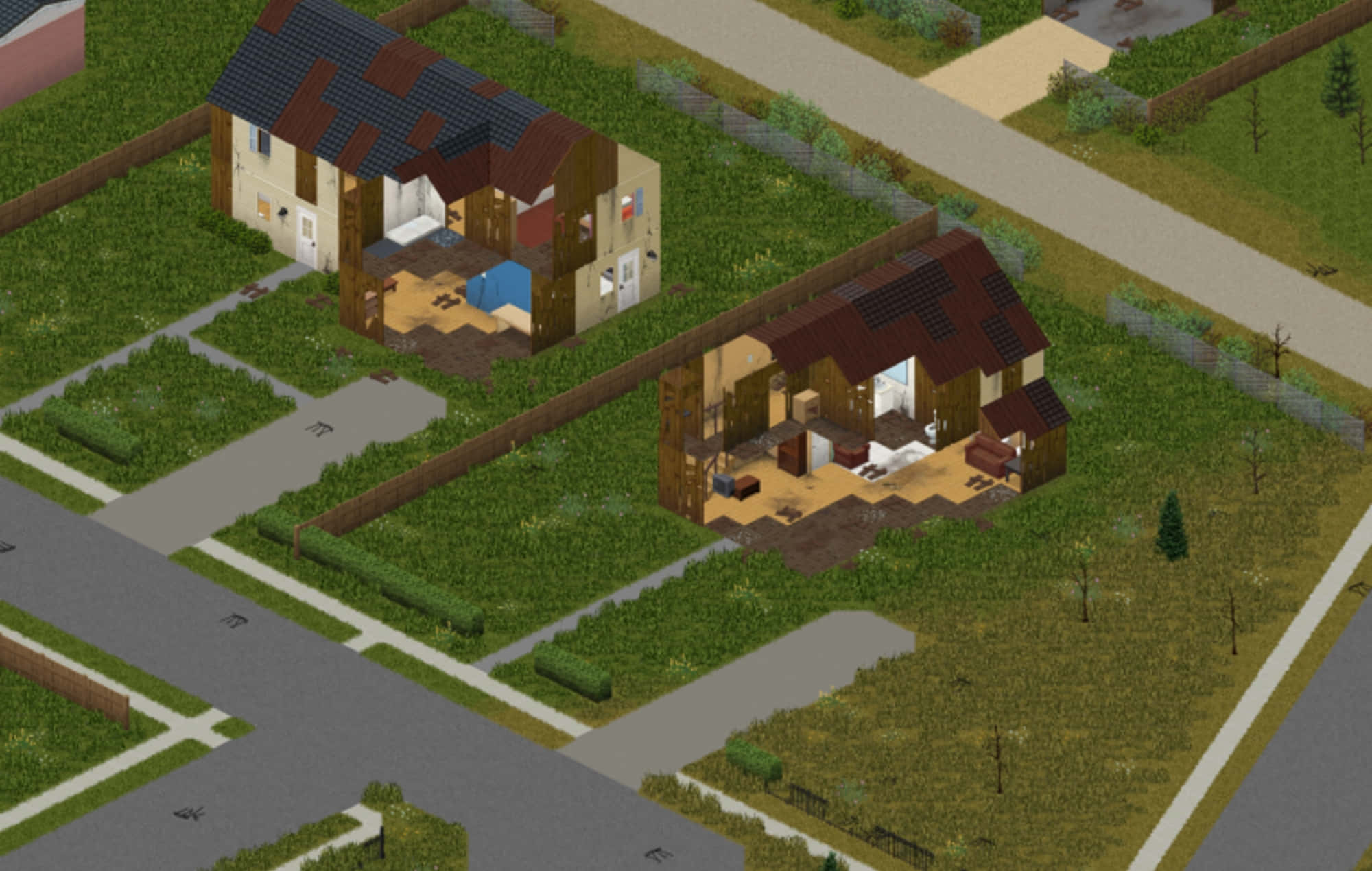 Project Zomboid, suburban houses, isometric view, Full HD Desktop Wallpaper