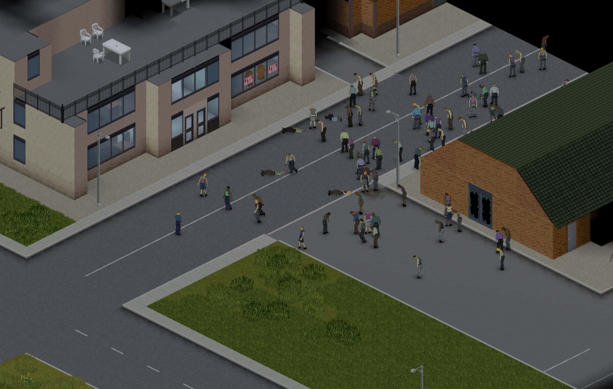Project Zomboid, zombie outbreak scene, isometric view, Full HD Desktop Wallpaper