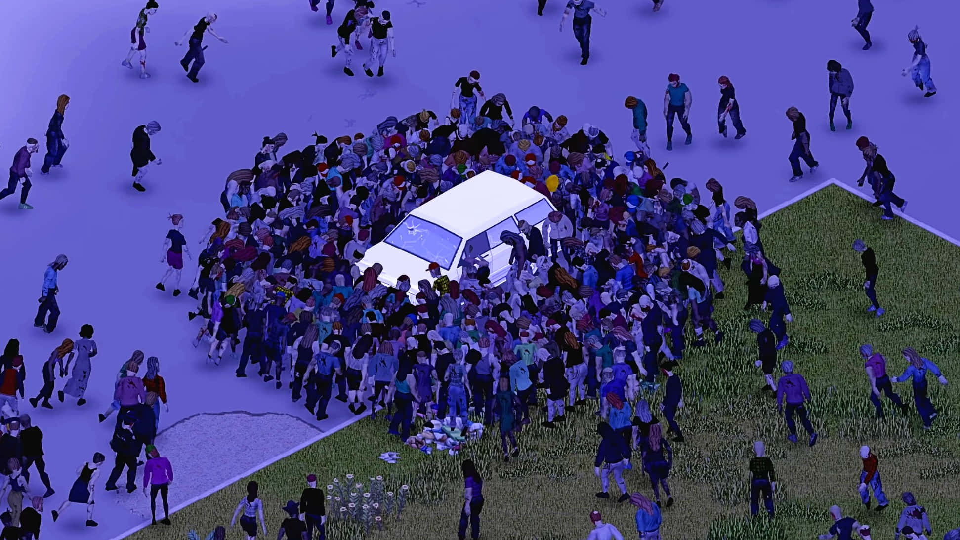 Project Zomboid, zombie horde, car, Full HD Desktop Wallpaper