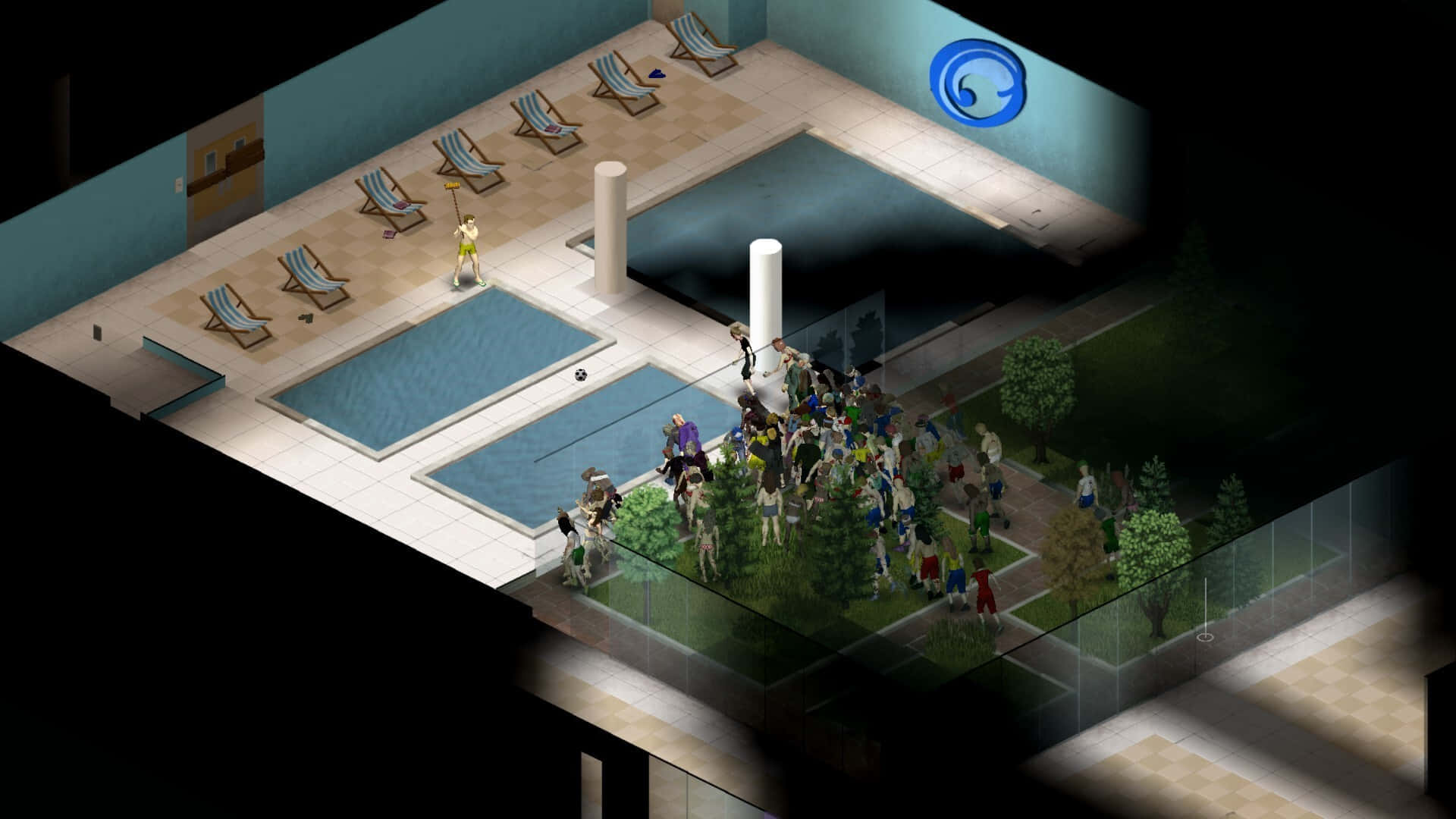 Project Zomboid, survivor encounter, poolside, Full HD Desktop Wallpaper