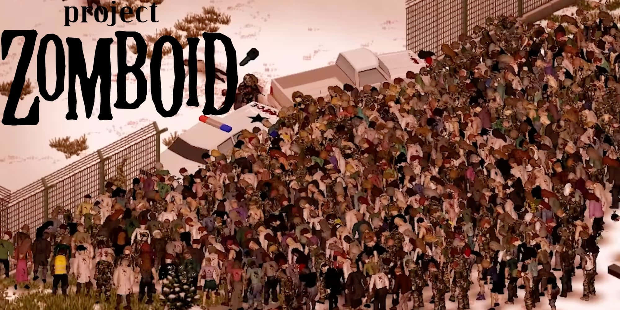 Project Zomboid, zombie horde, fenced area, Full HD Desktop Wallpaper