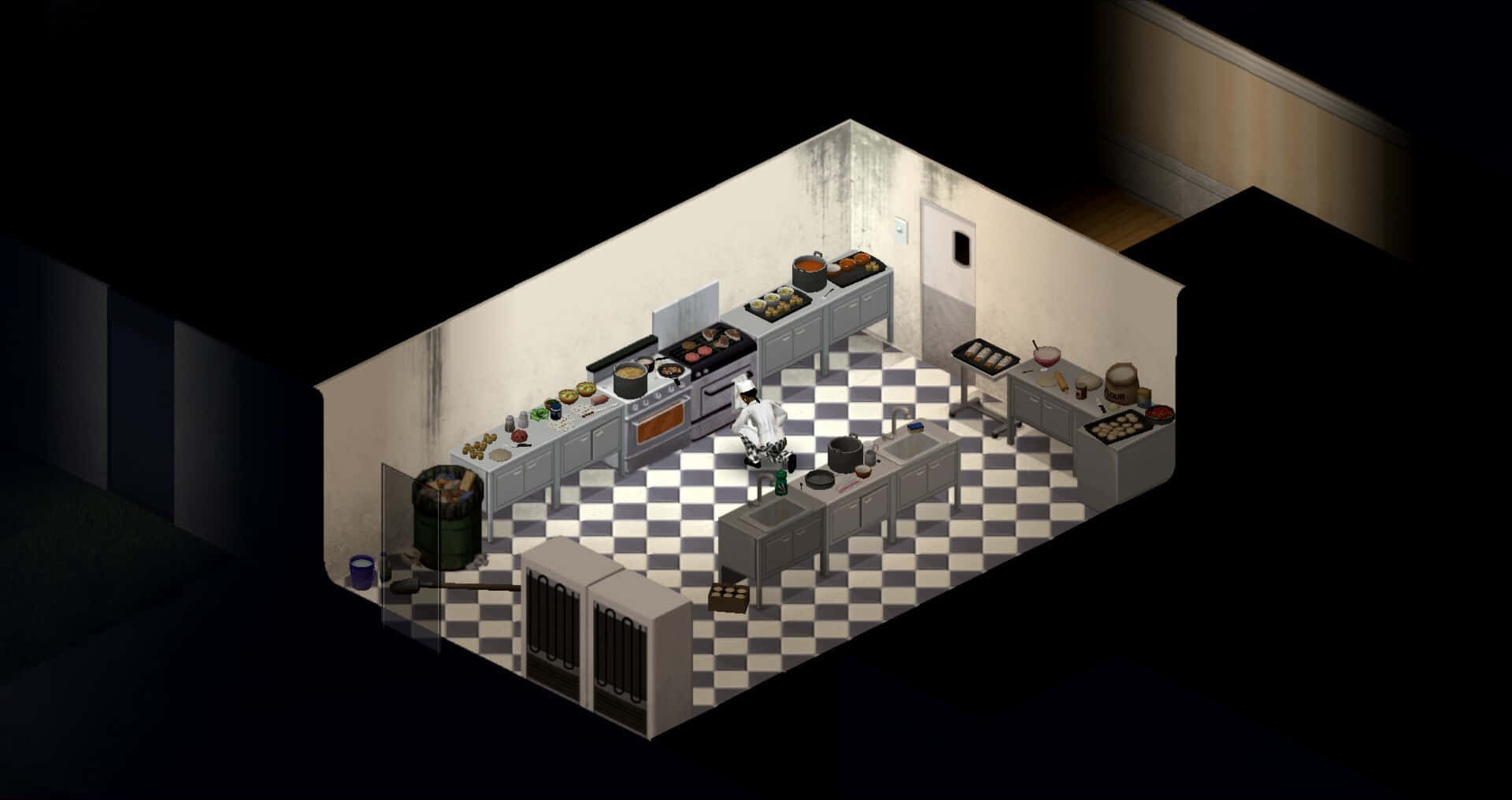 Project Zomboid, kitchen scene, isometric view, Full HD Desktop Wallpaper