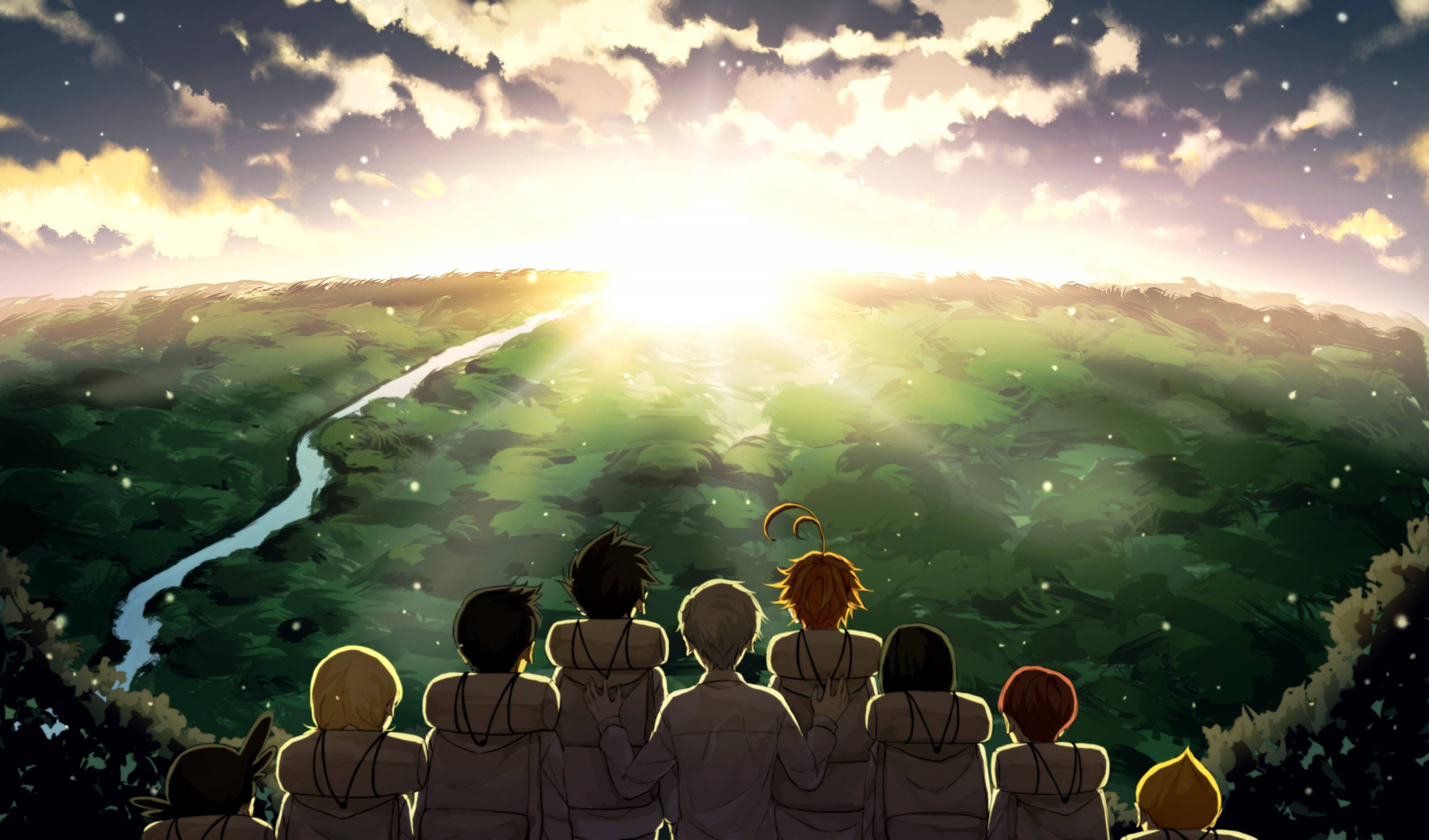 The Promised Neverland, anime characters, forest, 2K Desktop Wallpaper