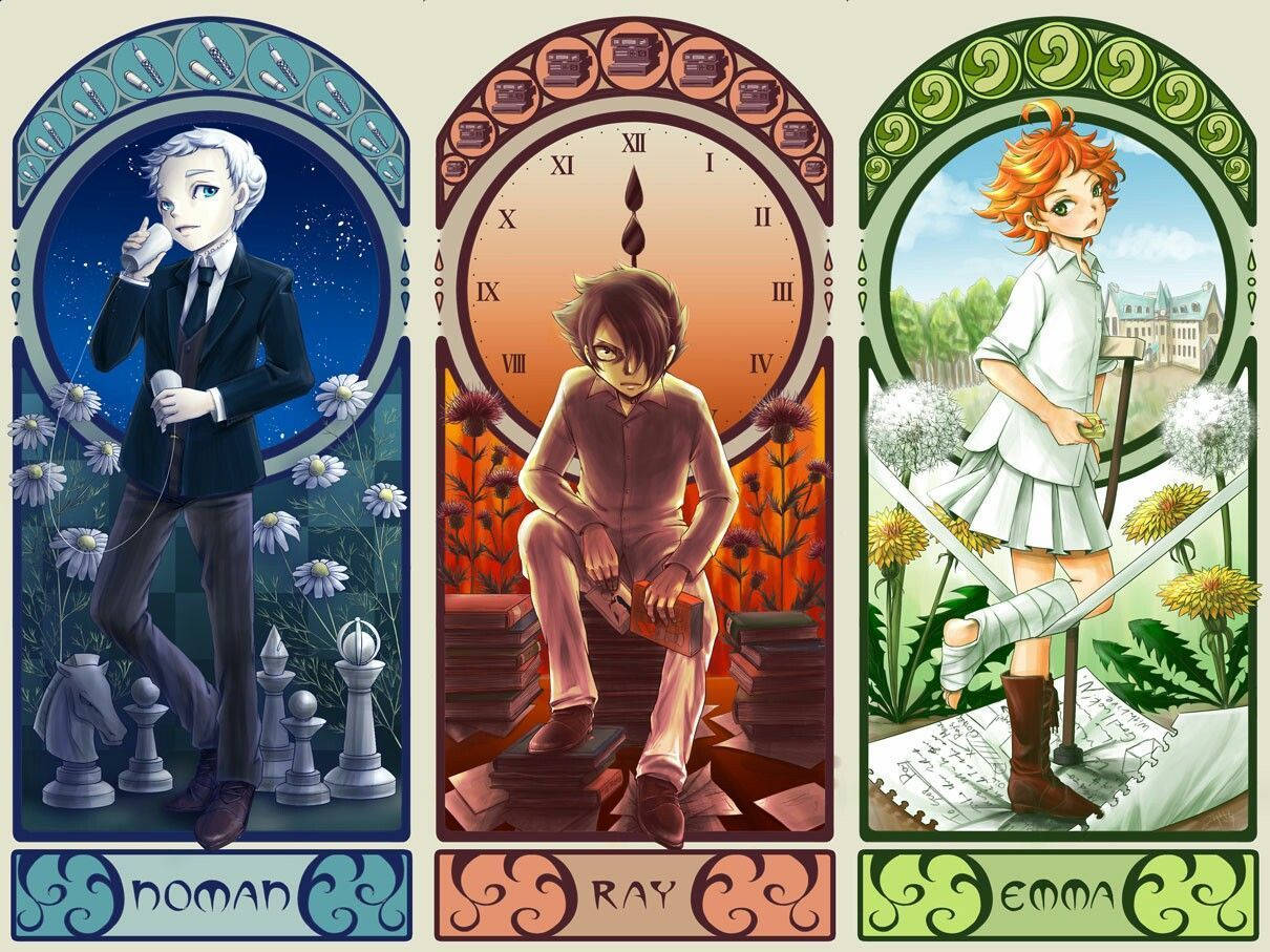 The Promised Neverland, protagonists, chess, SD Desktop Wallpaper