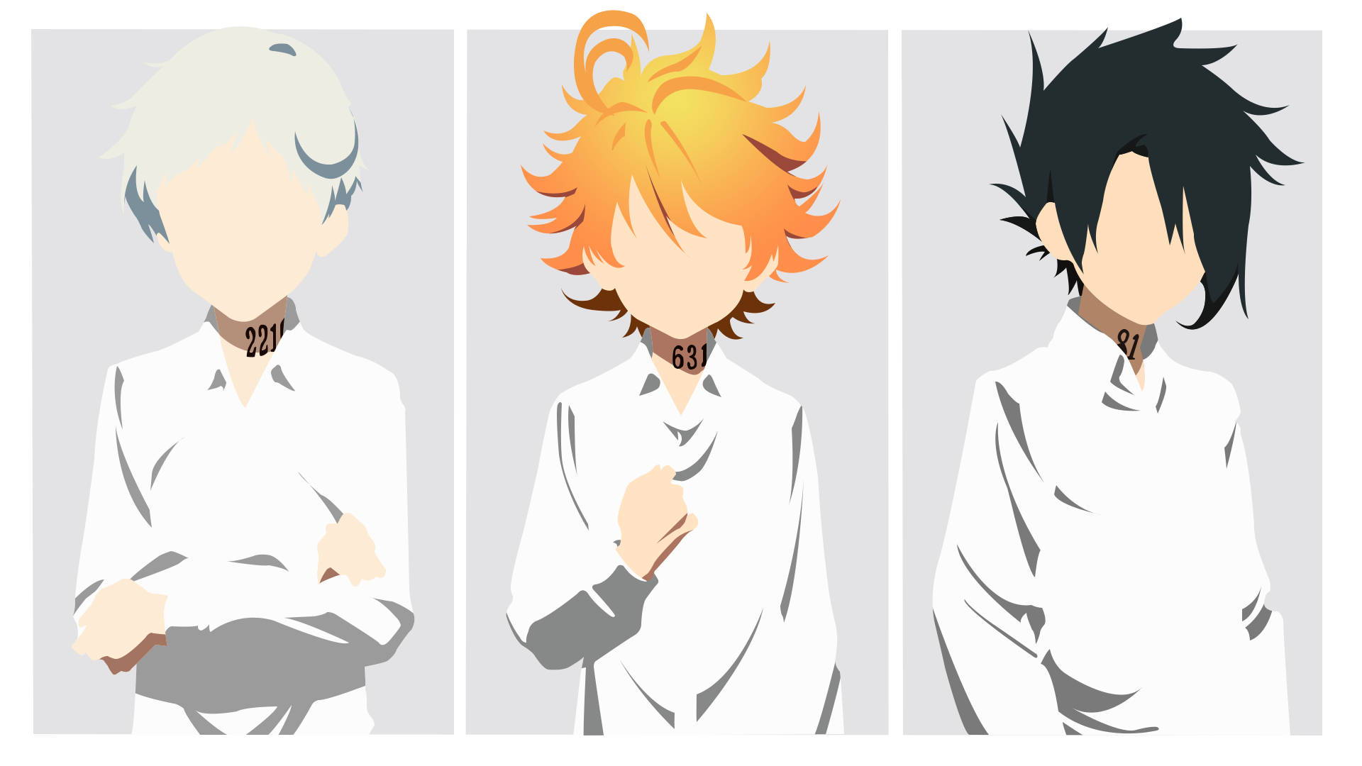 The Promised Neverland, anime-style boys, white shirts, Full HD Desktop Wallpaper