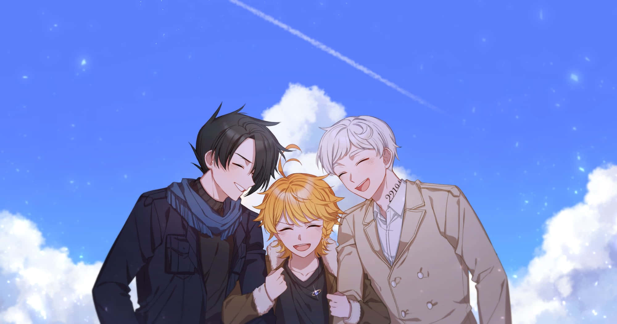 Promised Neverland, trio, blue sky, Full HD Desktop Wallpaper