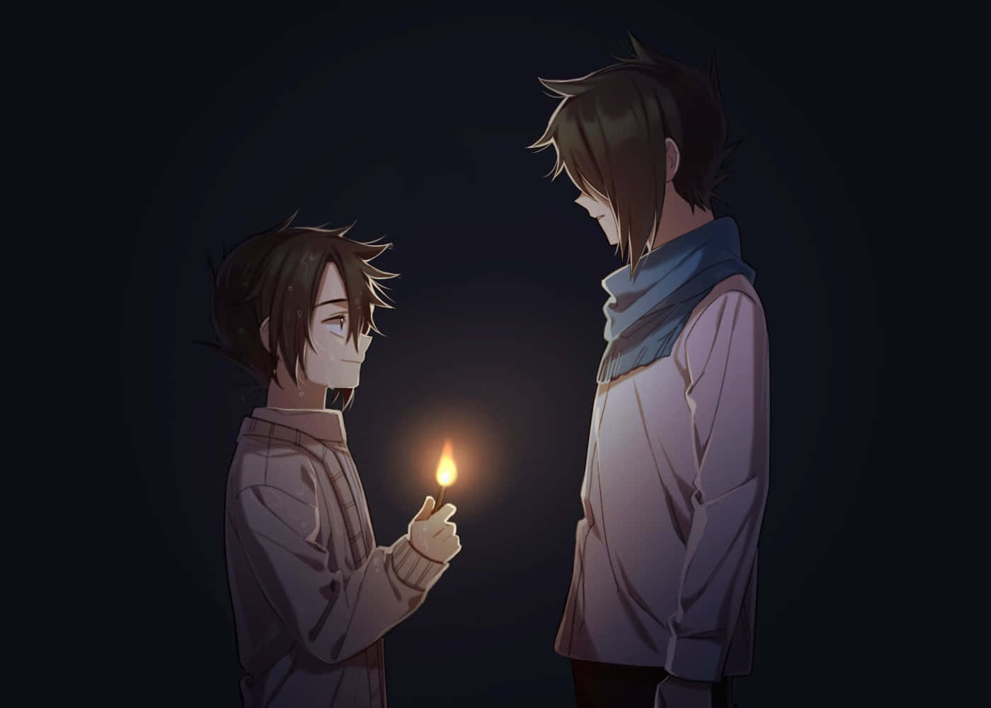 Candlelit Meeting, Promised Neverland, anime boys, HD Desktop Wallpaper
