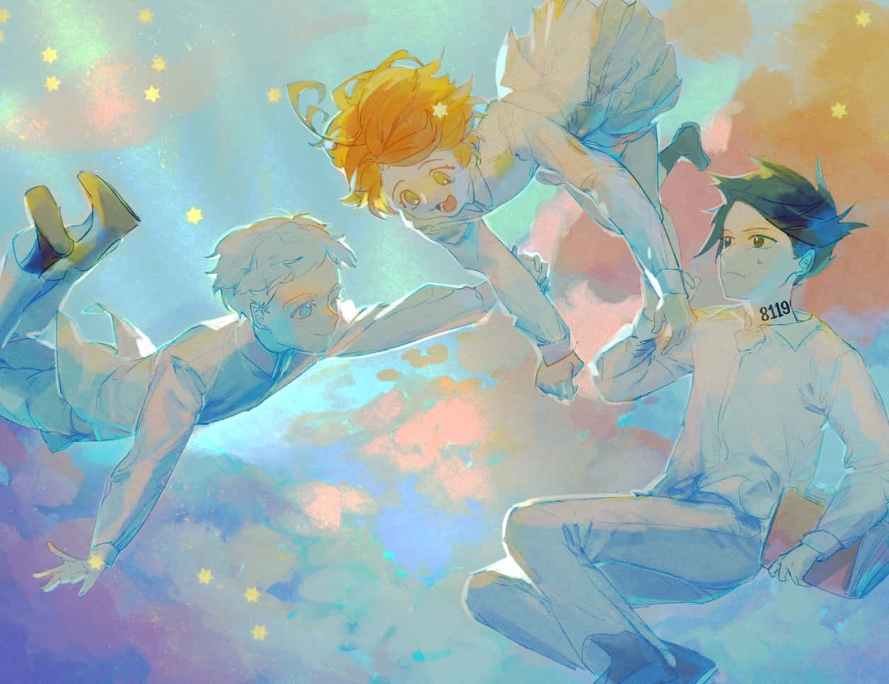 Promised Neverland, friends, starry sky, SD Desktop Wallpaper