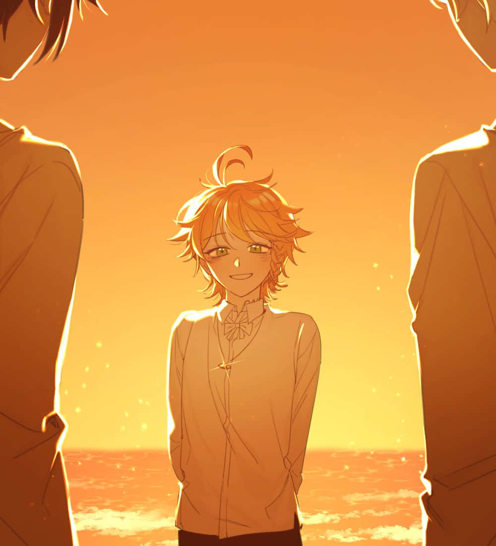 Sunset Smile, Promised Neverland, spiky orange hair, SD Phone Wallpaper