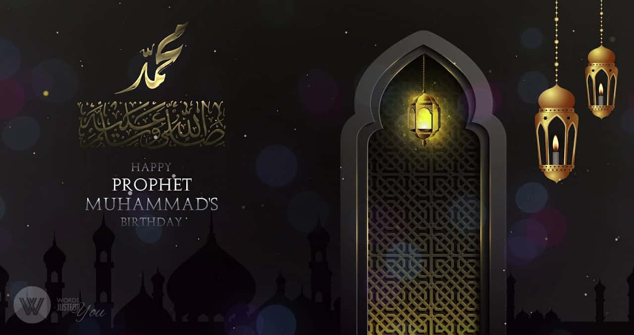 Prophet Muhammad's Birthday, golden lanterns, dark night sky, HD Desktop Wallpaper