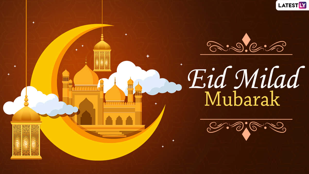 Prophet Muhammad's Birthday, golden crescent moon, mosque, SD Desktop Wallpaper