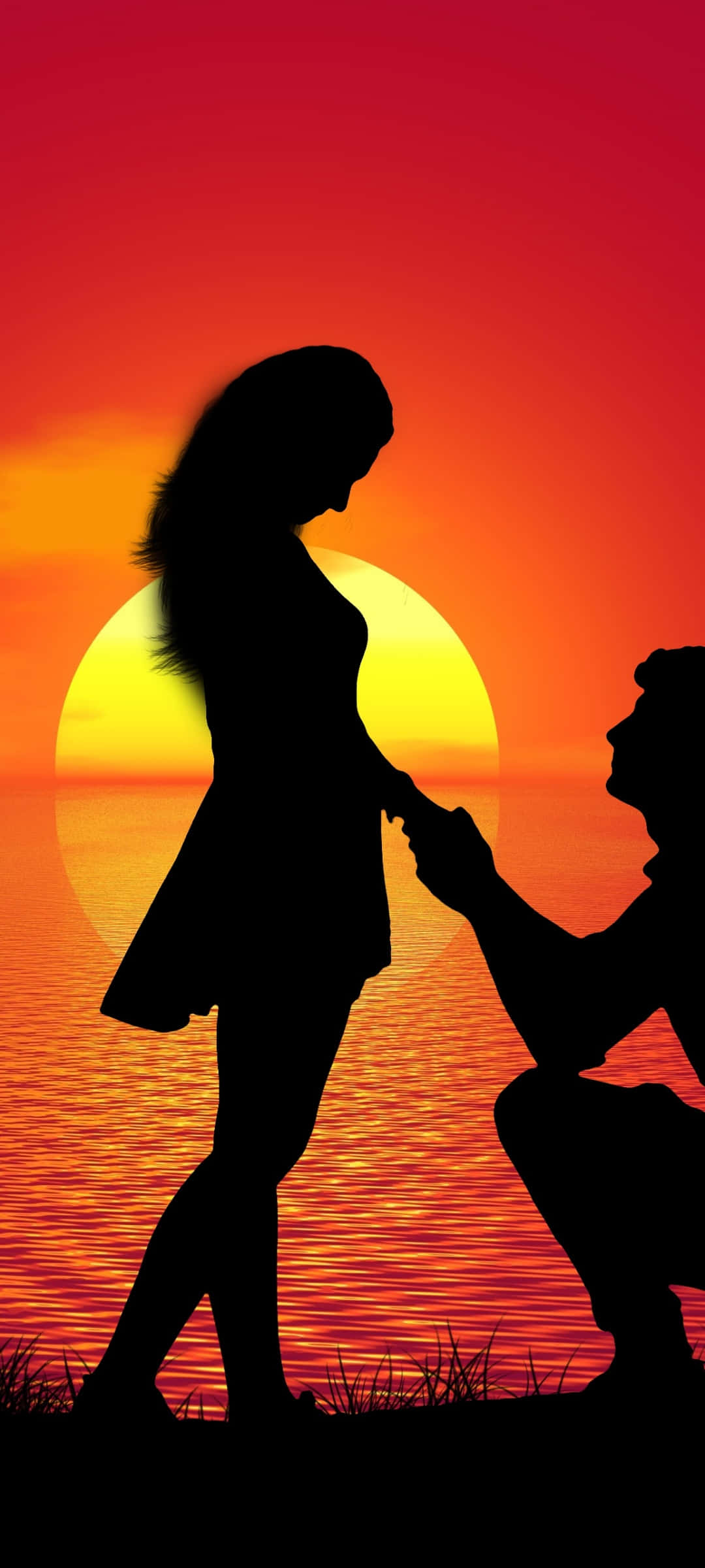sunset, couple, proposal, Full HD Phone Wallpaper