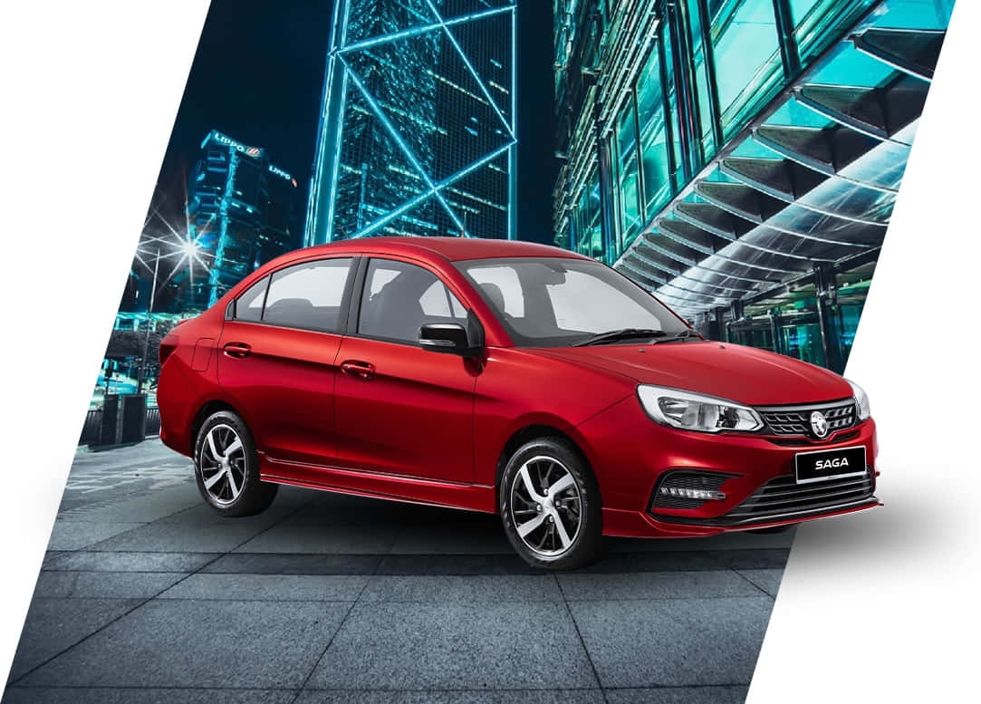 Red Proton Saga, glossy red, tiled plaza, SD Desktop Wallpaper