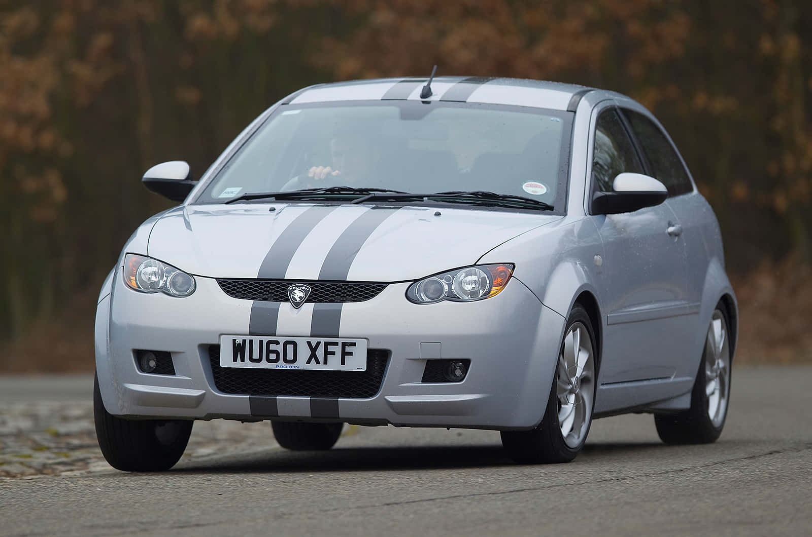 Proton Satria-neo, silver, black racing stripes, HD Desktop Wallpaper