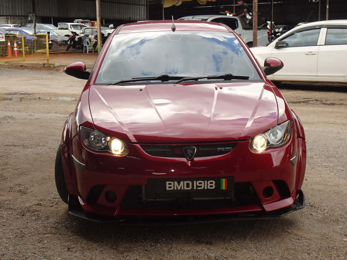 Proton Satria-Neo, glossy red, glowing headlights, HD Desktop Wallpaper