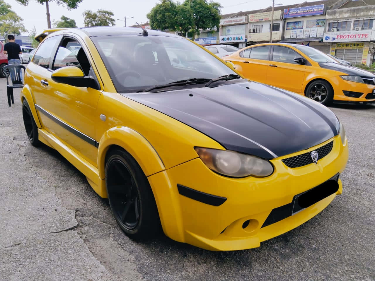 Proton Satria-Neo, vibrant yellow, black hood, HD Desktop Wallpaper