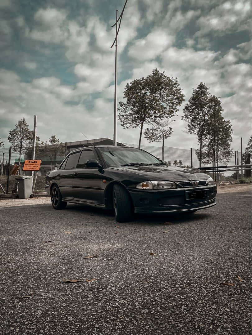 Proton Wira, black sedan, gravel, SD Phone Wallpaper