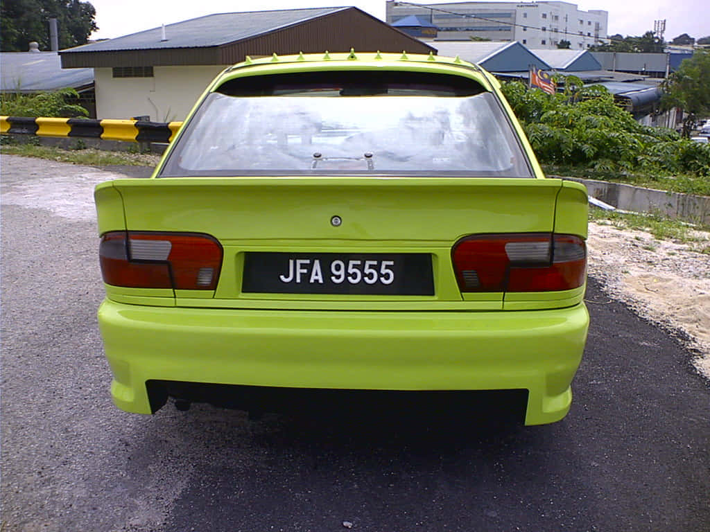 Green Proton Wira, rear view, vivid lime green, SD Desktop Wallpaper