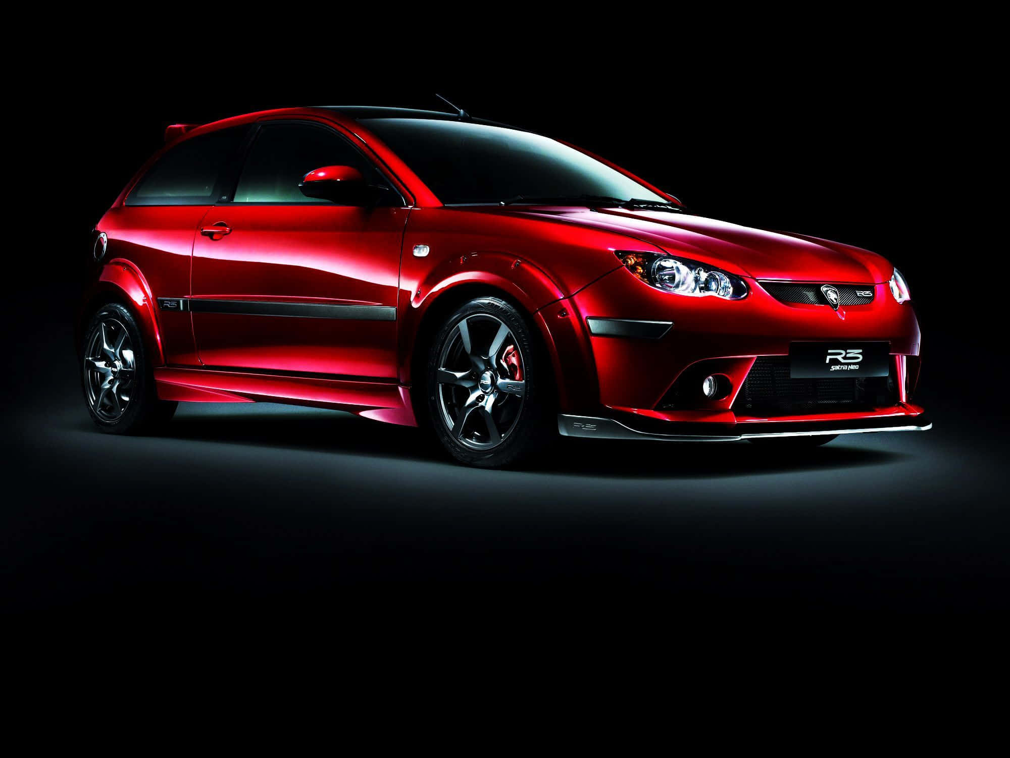Proton, glossy red sports car, black accents, Full HD Desktop Wallpaper
