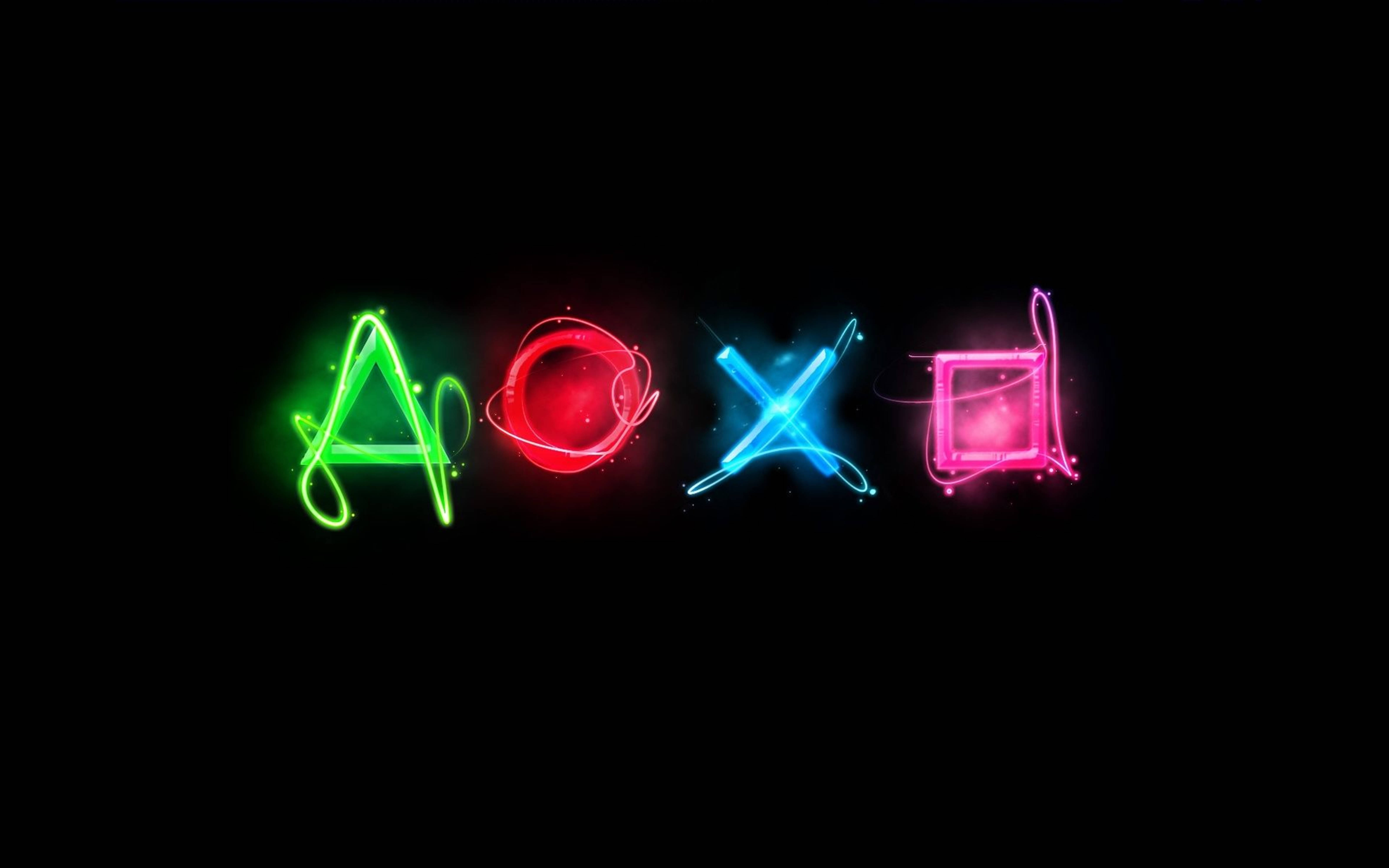 PS4, neon designs, glow, 5K Desktop Wallpaper