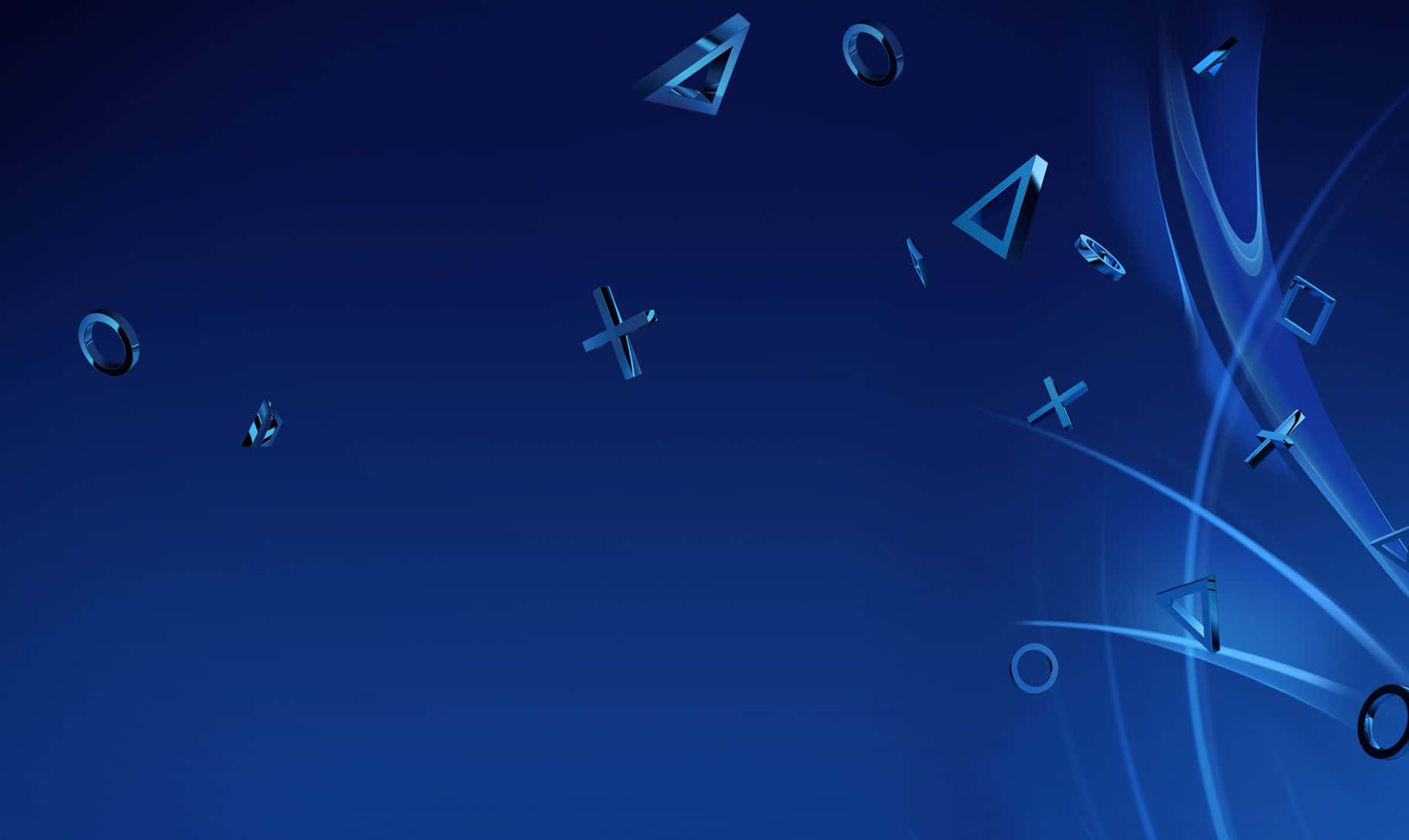 PS4, shiny metallic game controller symbols, gradient blue digital background, HD Desktop Wallpaper