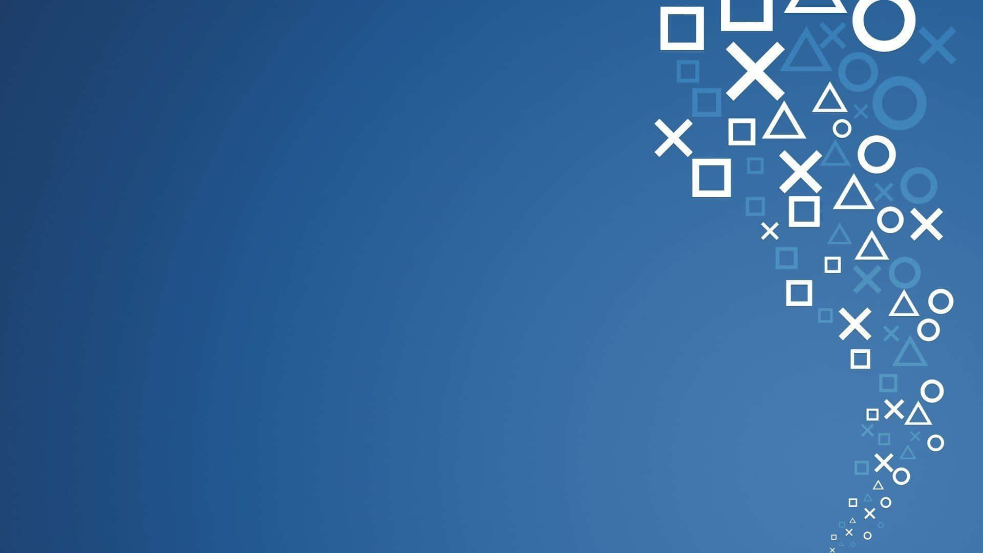 PS4 Theme, white PlayStation controller symbols, gradient blue background, Full HD Desktop Wallpaper