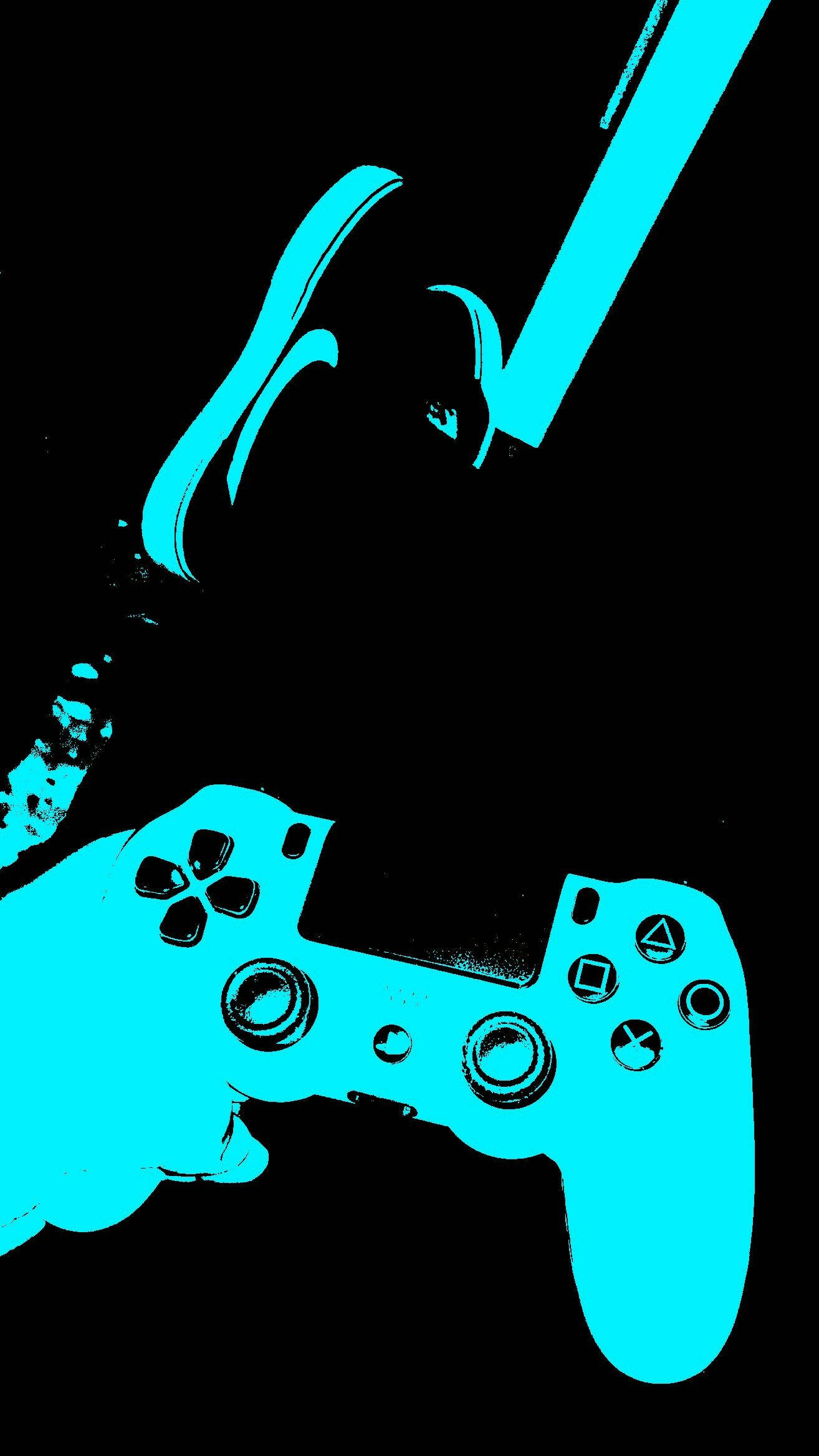 neon green PS4, cyan silhouette, video game controller, Full HD Phone Wallpaper