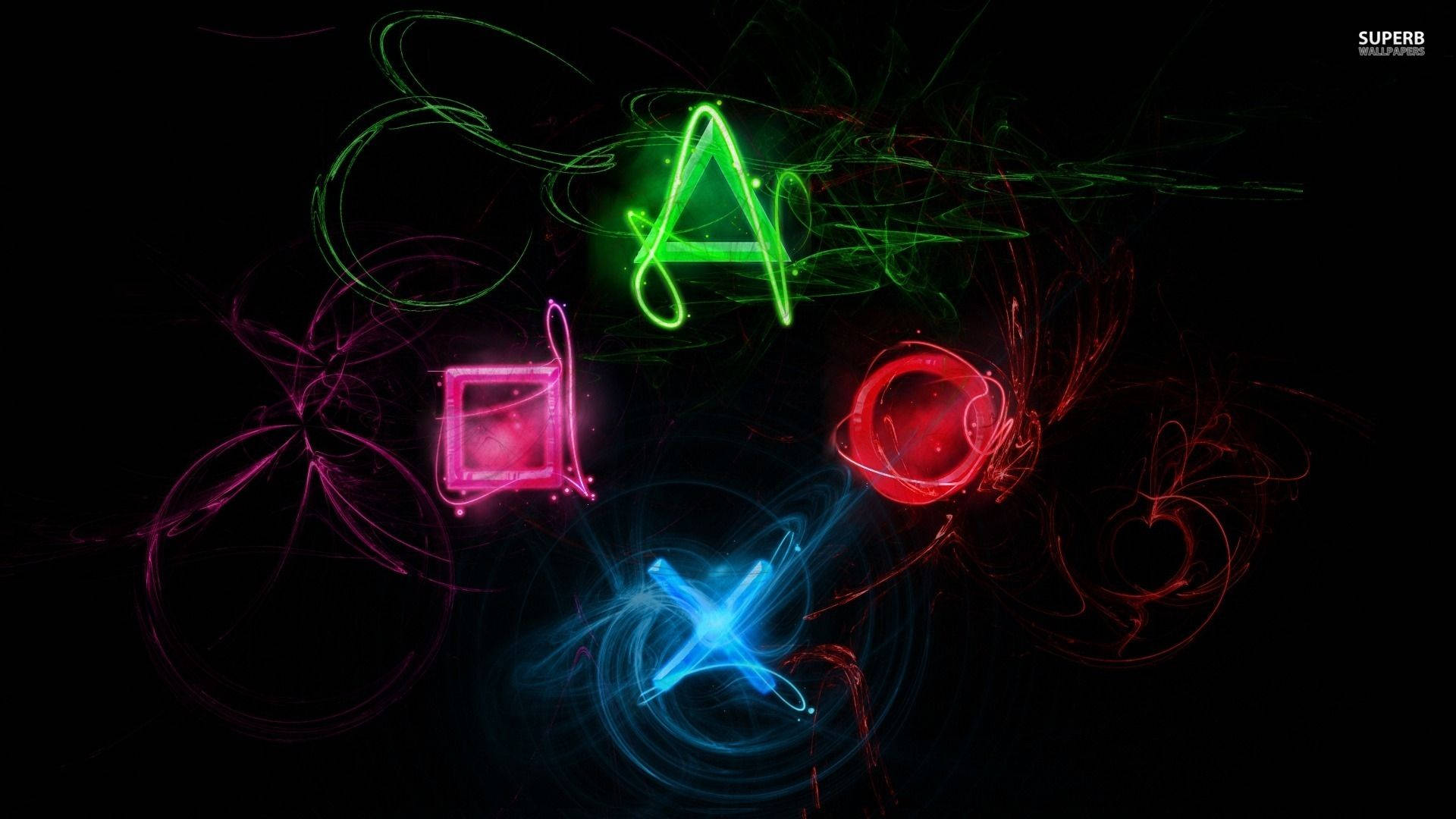PS4, neon, PlayStation symbols, Full HD Desktop Wallpaper