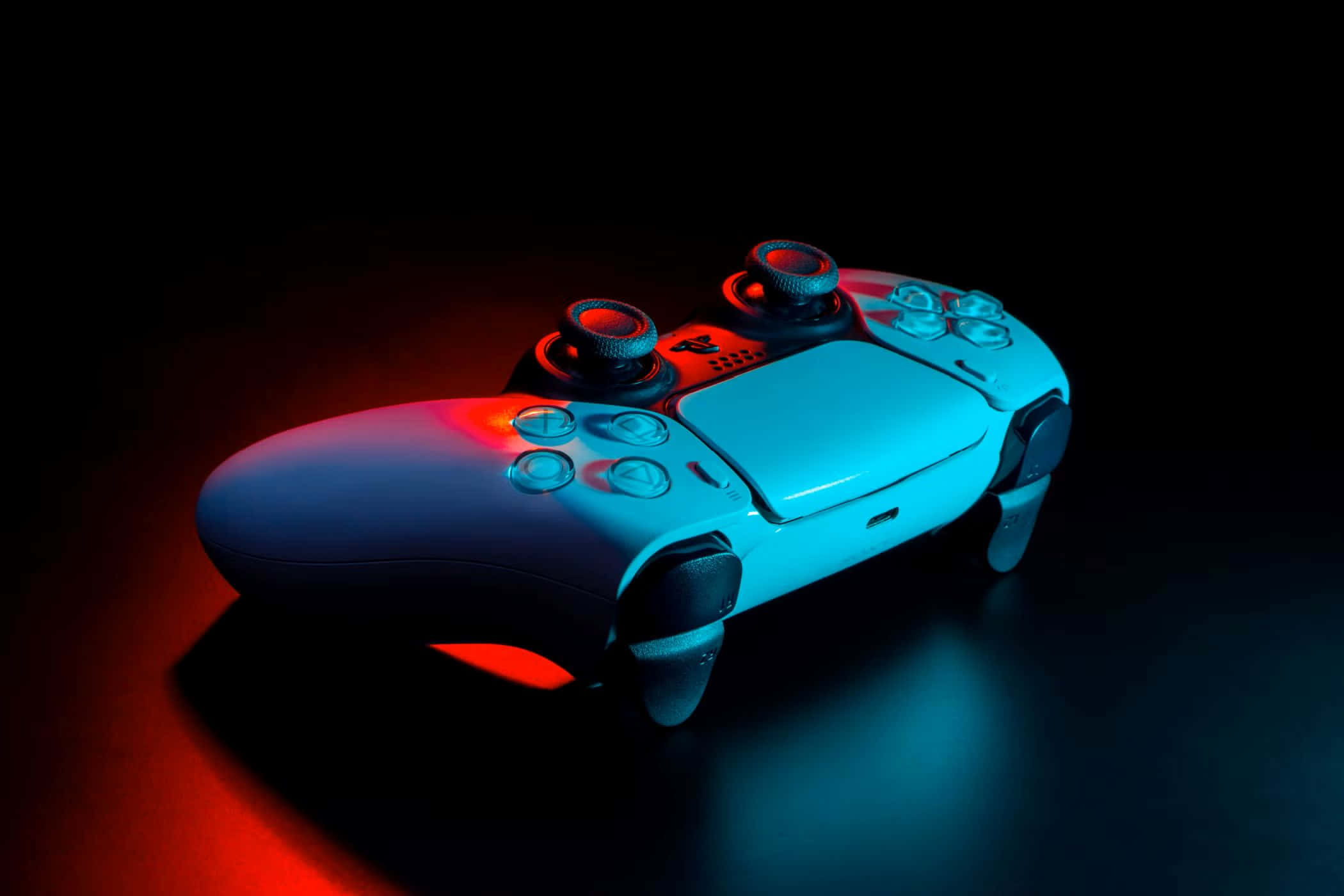PS5 Controller, blue light, neon lights, Full HD Desktop Wallpaper