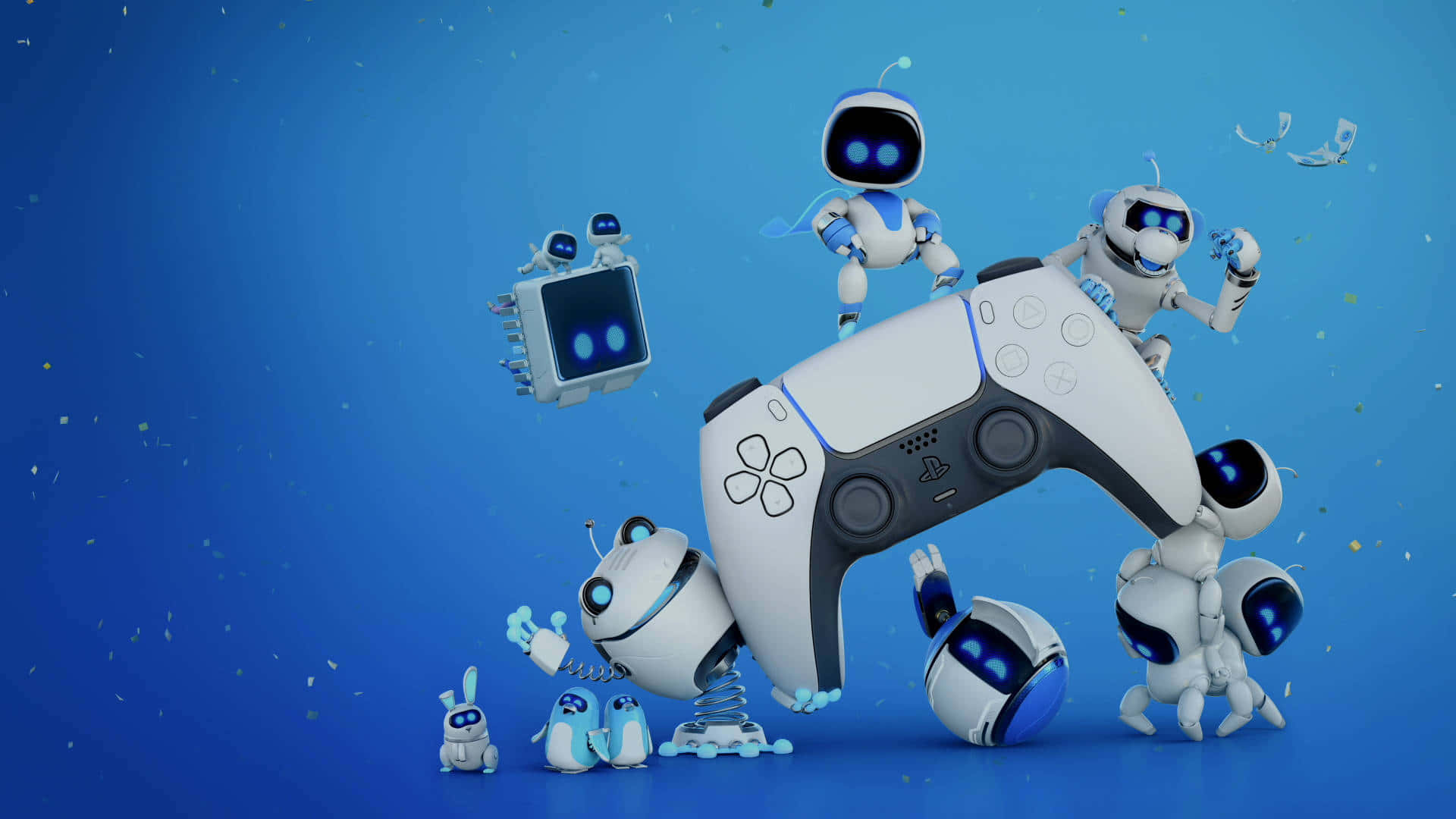 PS5 Controller, mini robots, white robots, Full HD Desktop Wallpaper