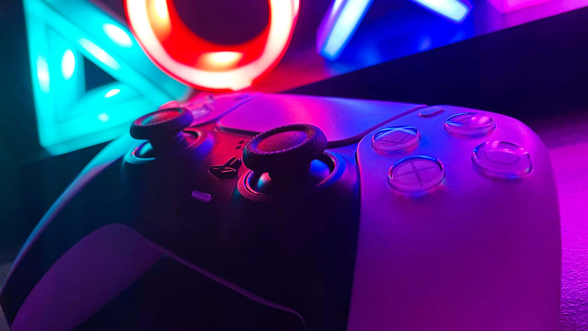 Ps5 Controller, neon purple, neon blue, Full HD Desktop Wallpaper