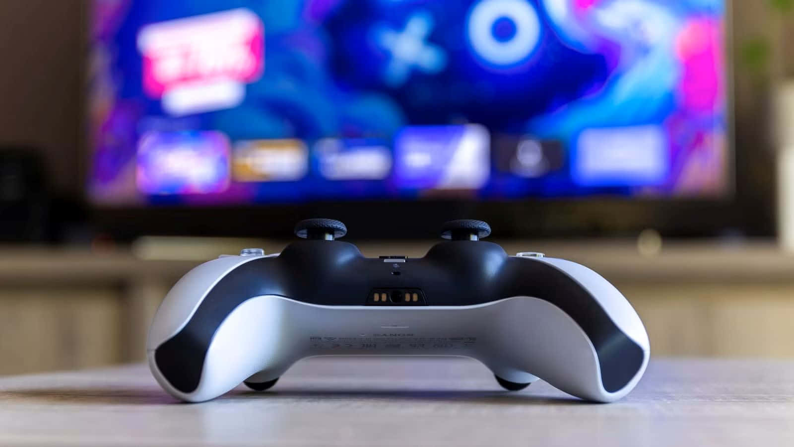 Ps5 Controller, white and black, wooden surface, HD Desktop Wallpaper