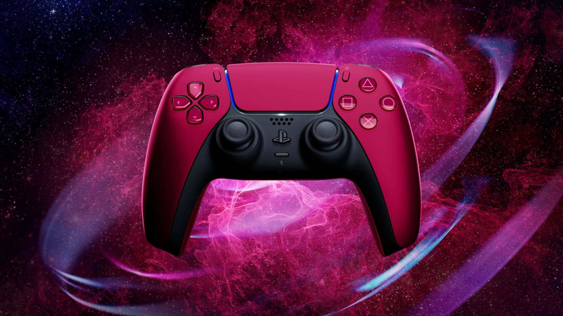 PS5, red PlayStation 5 controller, cosmic nebulae, Full HD Desktop Wallpaper
