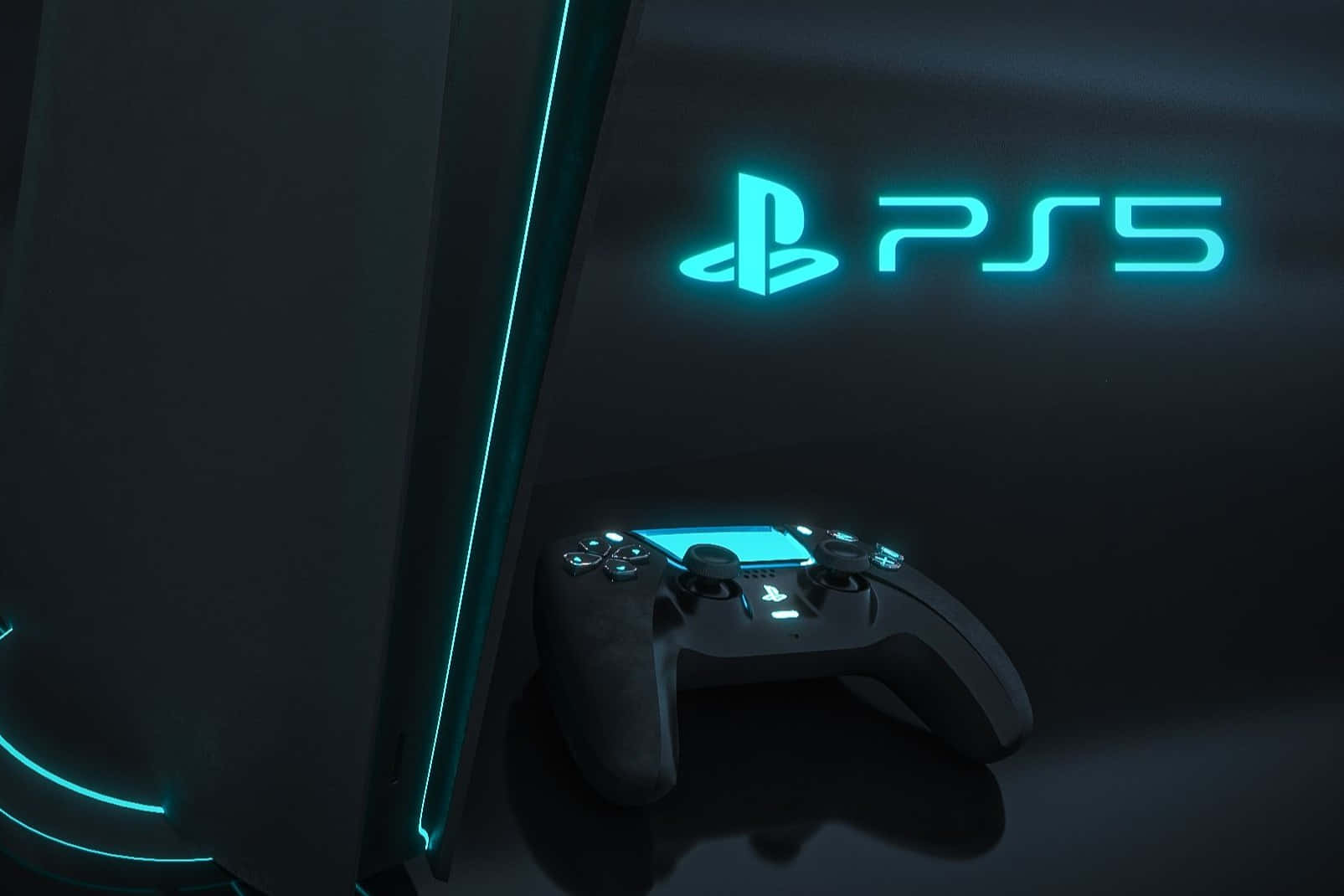 Ps5, controller, glowing blue neon accents, HD Desktop Wallpaper