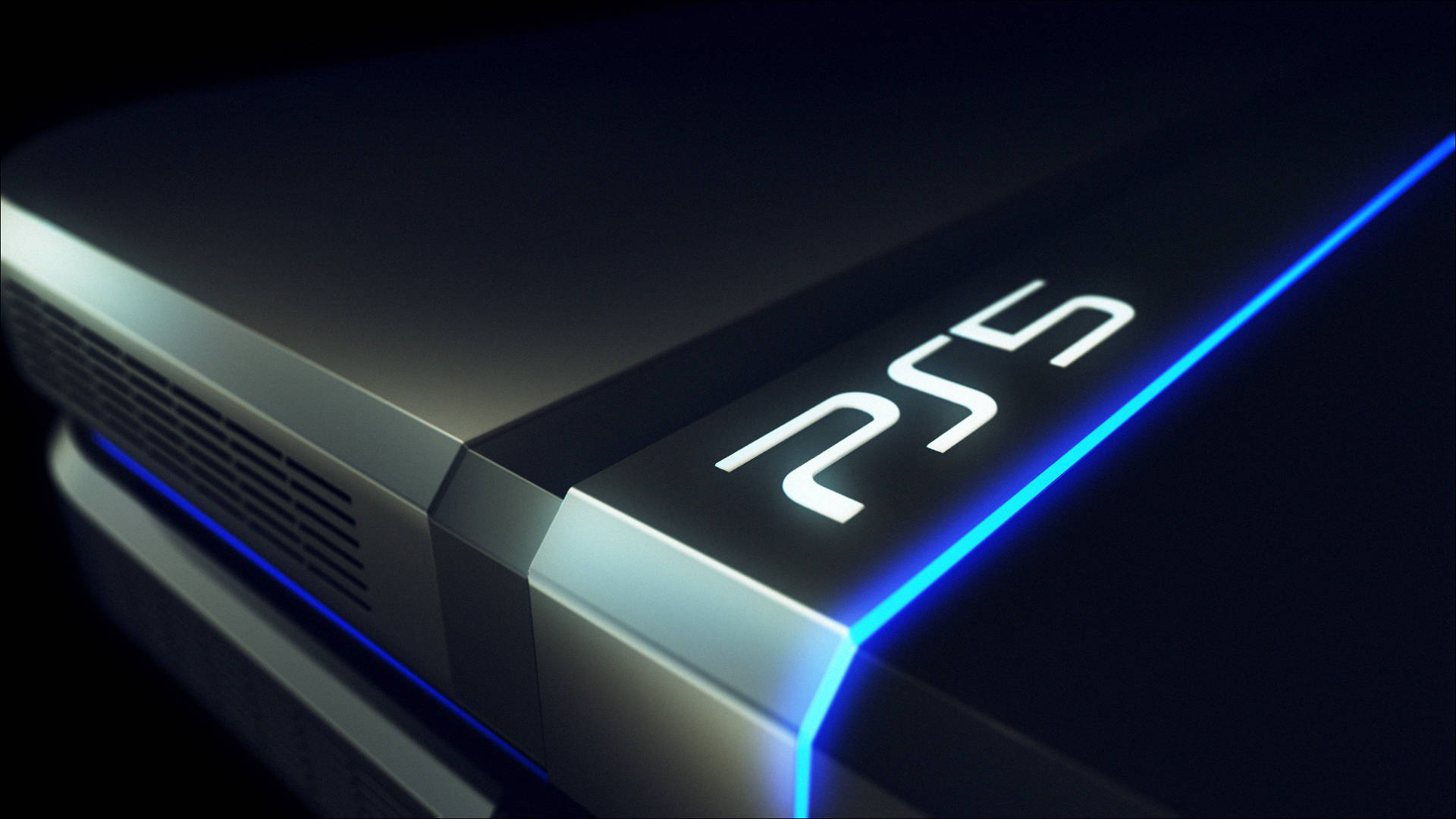 PS5, glowing, vibrant blue LED lighting, Full HD Desktop Wallpaper