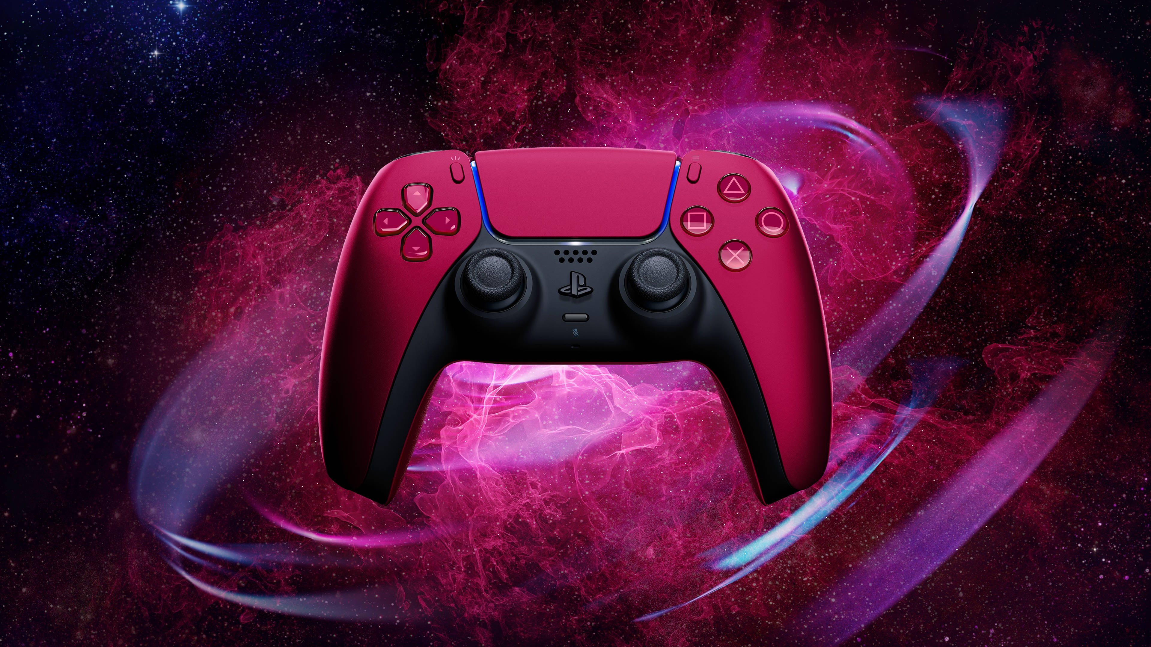 PS5, magenta controller, cosmic nebulae, 4K Desktop Wallpaper