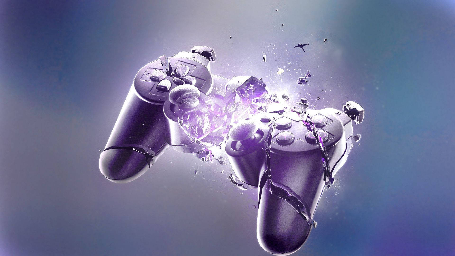 PS5, old controller, purple energy, Full HD Desktop Wallpaper