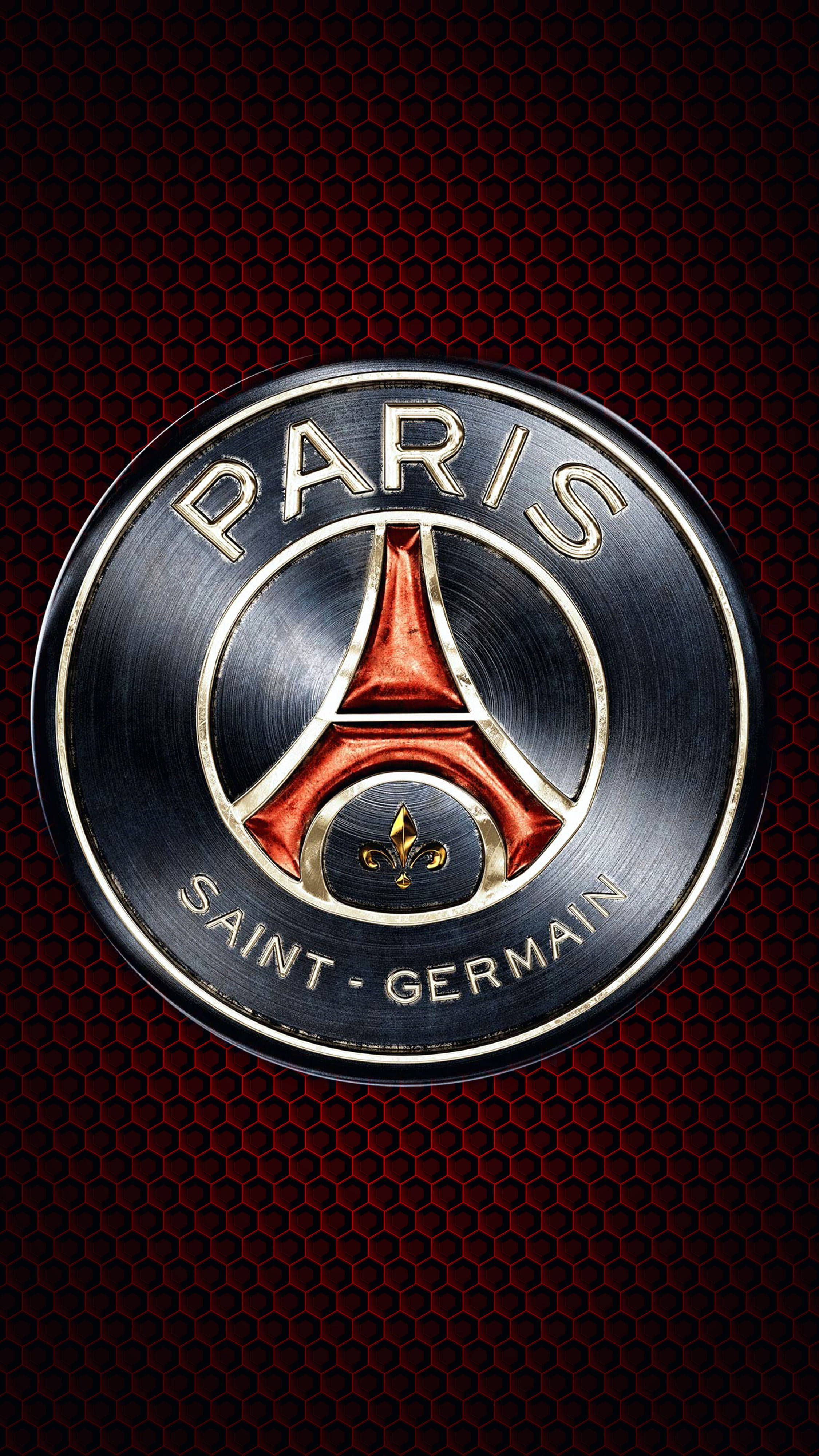 PSG, metallic silver, red, 4K Phone Wallpaper